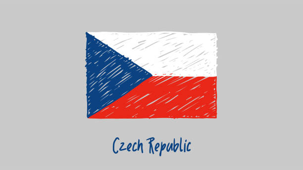 tschechische republik nationalflagge markierung oder bleistiftskizze illustration vektor - tschechische flagge stock-grafiken, -clipart, -cartoons und -symbole