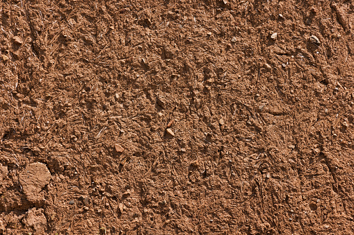 Old plaster wall made of soil and straw