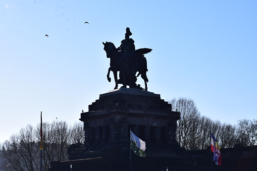 Koblenz, Germany - 02/27/2022: reunification monument on Deutsches Eck
