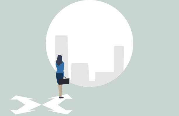istock Businesswoman at crossroads. Crisis and Solution   concept 1394747736