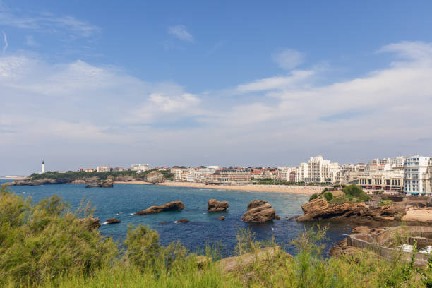 istock View from cliffs Rocher de la Vierge to Gamaritz cliffs and Biarritz city coastline. Pyrenees-Atlantiques, French Basque Country 1394748155