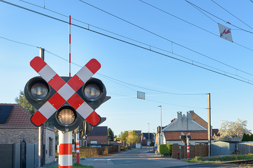 Juxtaposition of stop sign and railway crossing sign on Vancouver Island, British Columbia