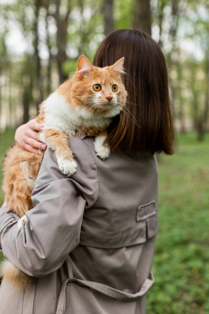 istock A woman holds her cat in a park in a springtime 1394750507