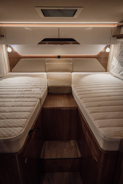 Bed inside a new luxury camper van motorhome