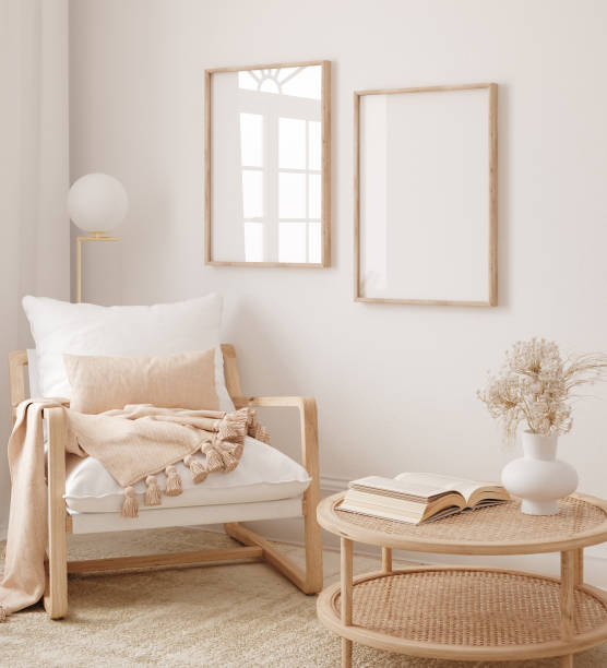istock Mockup frame in farmhouse living room interior 1394751582