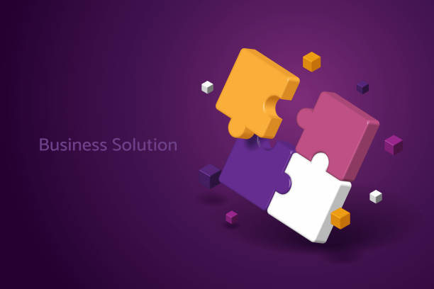 Connection together puzzle pieces on a purple background Connection together puzzle pieces on a purple background, Business success solution. 3D isometric vector illustration. jigsaw puzzle stock illustrations