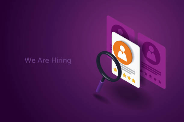 ilustrações, clipart, desenhos animados e ícones de pesquisa de recursos humanos, contratação e currículos. - human resources recruitment occupation magnifying glass