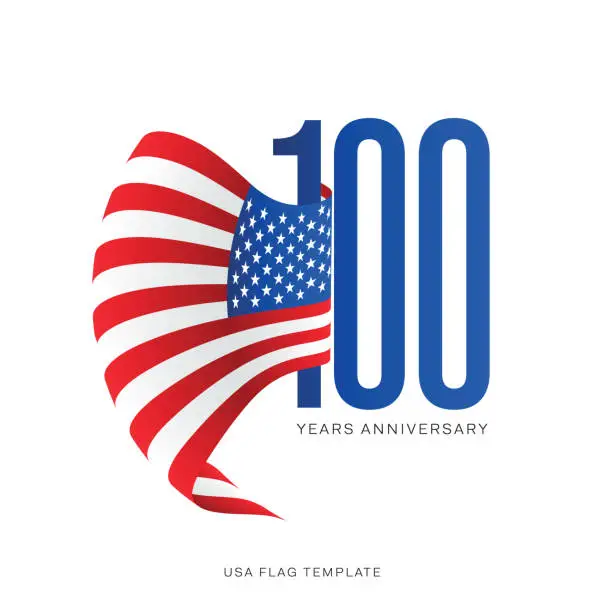 Vector illustration of United States flag and 100 years anniversary concept vector stock illustration. USA Flag Banner vector illustration