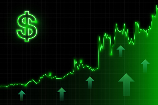 US Dollar green rise arrow of economy. Vector illustration.