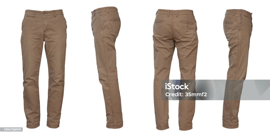 Slim silhouette chinos cutout Slim silhouette chinos cutout, front, back, left and right Khaki Pants Stock Photo
