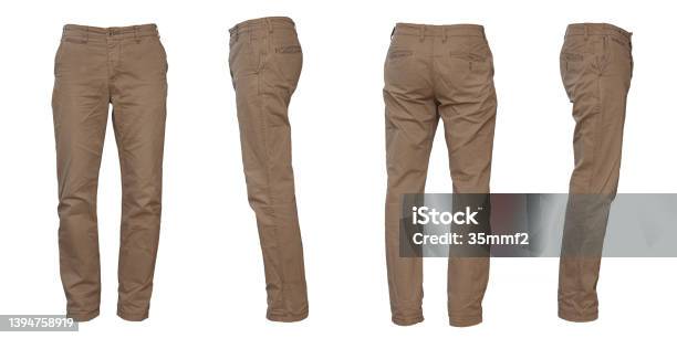 Slim Silhouette Chinos Cutout Stock Photo - Download Image Now - Khaki Pants, Pants, White Background