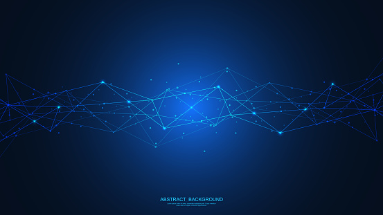 Abstract technology background with connecting the dots and lines. Global network connection, internet technology and digital communication concept. Vector illustration