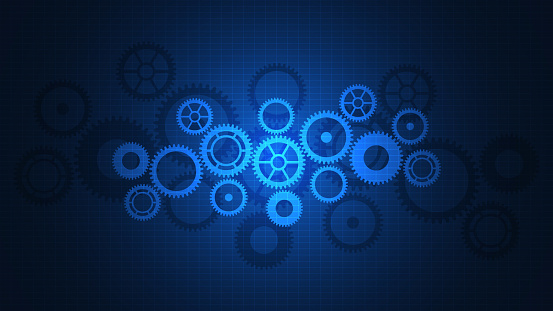 Cogs and gear wheel mechanisms. Concepts and ideas for hi-tech digital technology and engineering design. Vector illustration