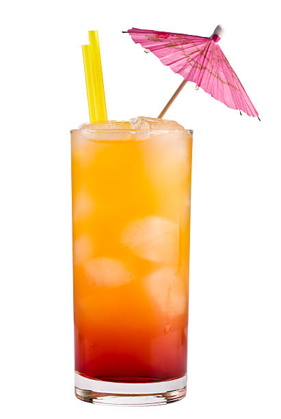 Tequila sunrise Isolated tequila sunrise in highball glass on white background drink umbrella stock pictures, royalty-free photos & images