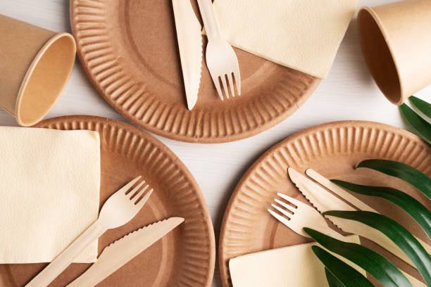 istock Eco craft paper tableware, eating utensil eco, environmental protection, garbage sorting, takeaway food, recyclable waste 1394765356