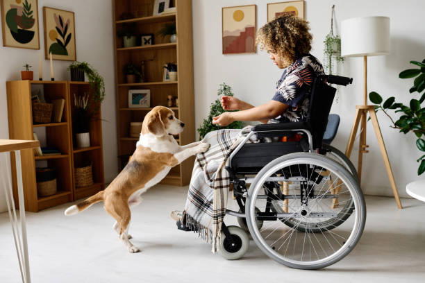 istock Woman with disability playing with dog 1394774650