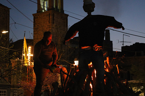The custom of burning Judas at Easter at Avgonima village in Chios, Greece at Easter