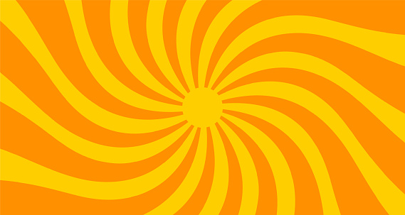 Sun orange rays, vortex element, geometric sunny background. Circus and carnival element