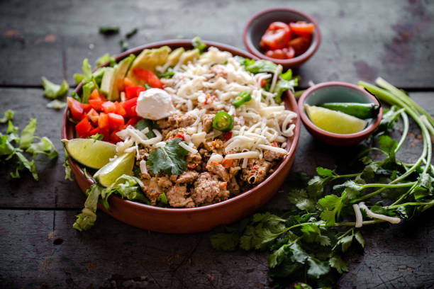 Taco bowl Diverse Keto Dishes, Quebec, Canada Keto diet stock pictures, royalty-free photos & images