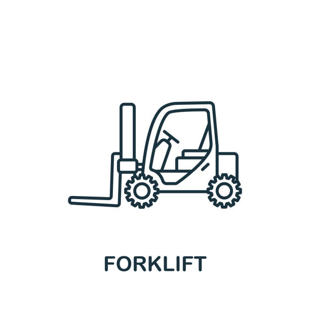 ilustrações de stock, clip art, desenhos animados e ícones de forklift icon. simple line element forklift symbol for templates, web design and infographics - machine operator