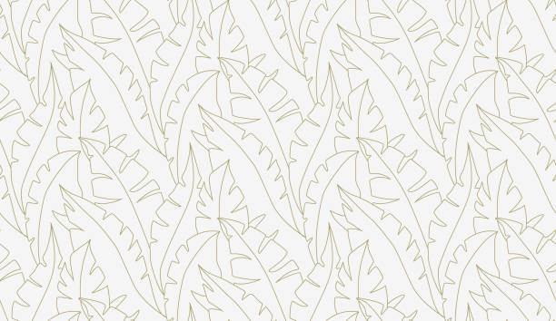 пальмовые листья имеют бесшовный вектор узора. иллюстрация линейных рисунков. рубашка текстильный рисунок из векторных банановых листьев. - pattern nature textured beach stock illustrations