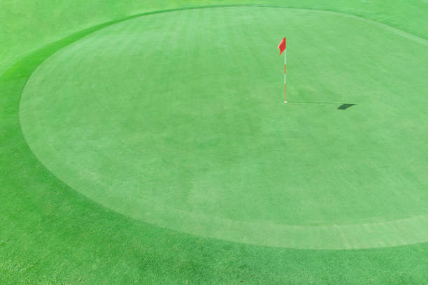 istock Golf pole on the green in a golf course with blank copyspace 1394787733