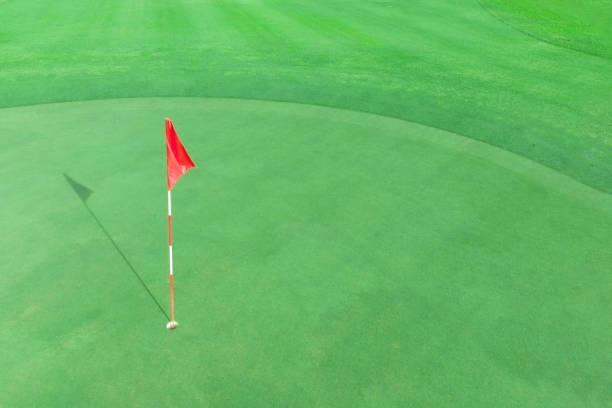 istock Golf pole on the green in a golf course with blank copyspace 1394787741