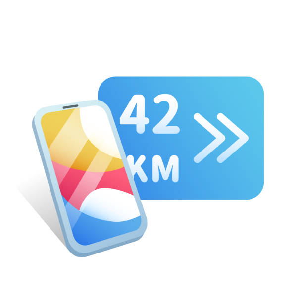 istock Cartoon phone with a sign of the distance passed 1394791349