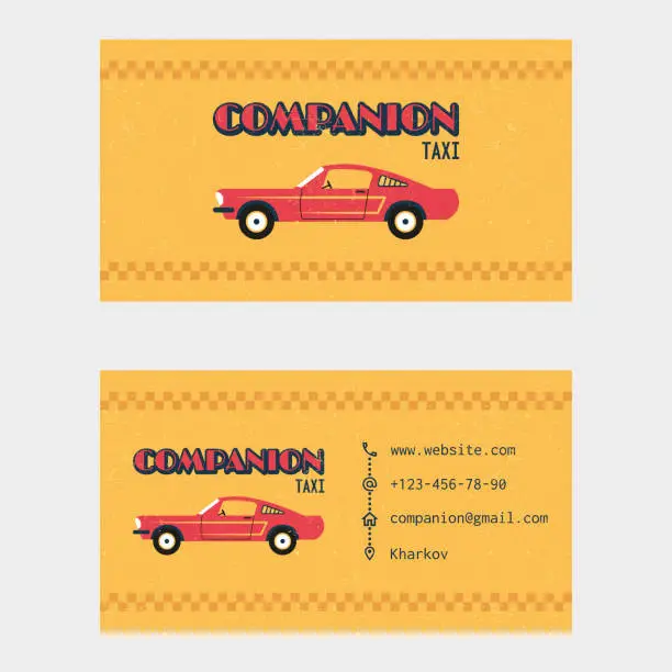 Vector illustration of Taxi business card in retro style