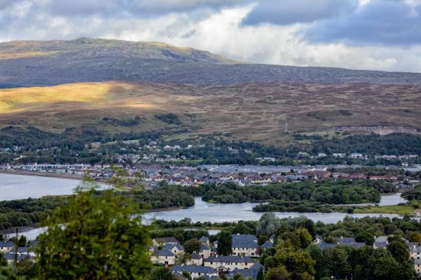 Looking Over Fort William and Caol from the Lower Slopes of Cow Hill. Looking West. fort william stock pictures, royalty-free photos & images