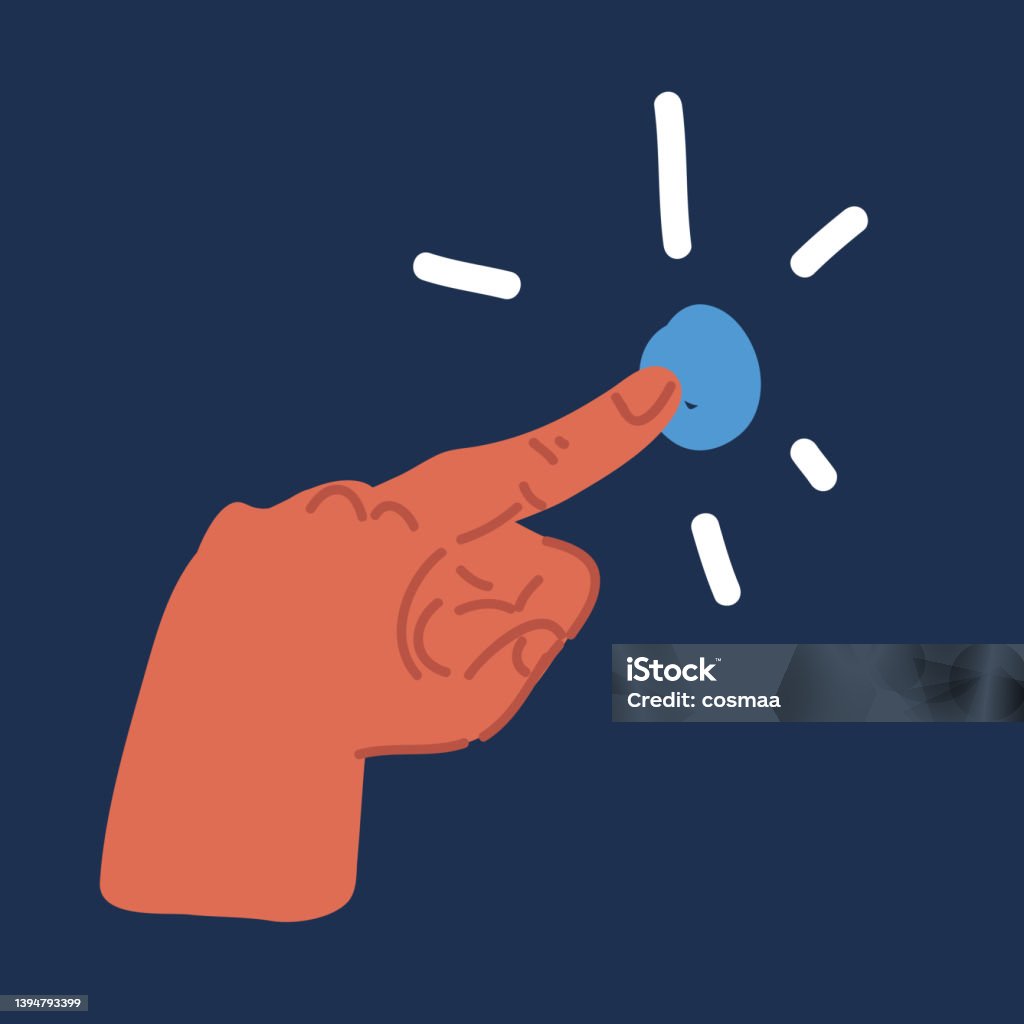 Pushing Hand Vector Vector Illustration Of Hand With Button Pushing By Forefinger Over Dark ...