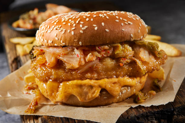 istock Sweet and Sour Crispy Fried Chicken Burger with Kimchi 1394794108
