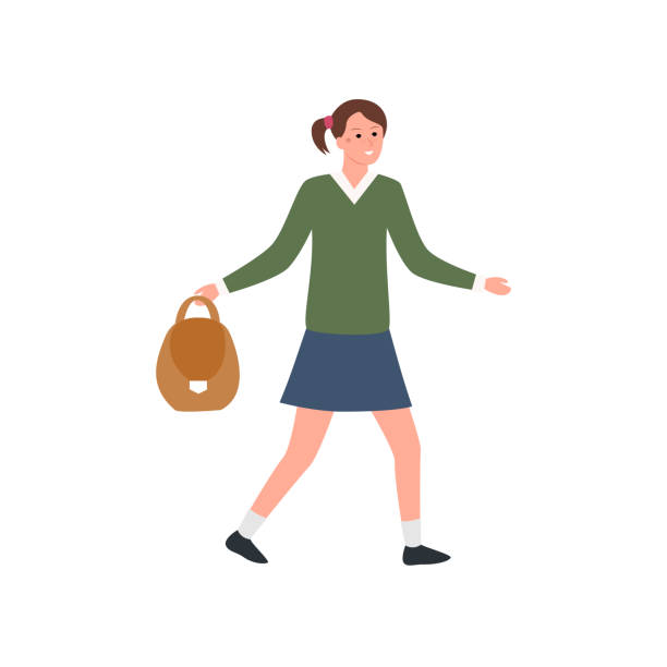 Portrait of a pretty schoolgirl. Vector illustration. Portrait of a pretty schoolgirl. Flat vector illustration. kindergarten portfolio stock illustrations