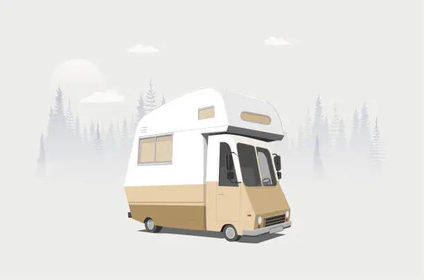 Vector illustration of Caravan in the woods