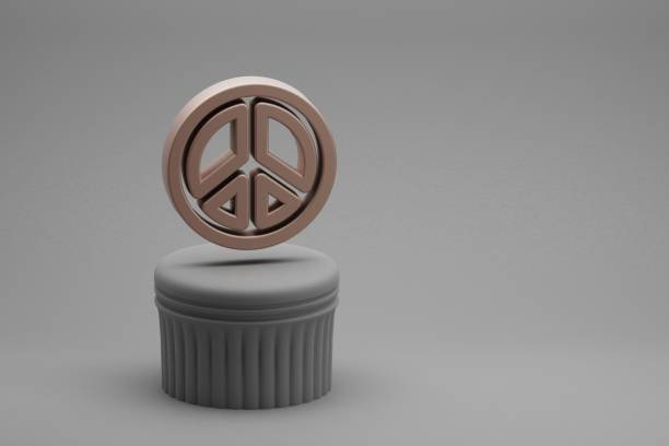 istock Peace symbol on a beton column ceramic background. 3d rendering illustration. Background pattern for design. Peace icon. 1394797324