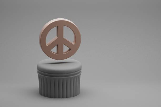 istock Peace symbol on a beton column ceramic background. 3d rendering illustration. Background pattern for design. Peace icon. 1394797348