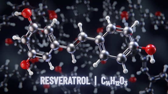 Resveratrol molecular structure. 3D illustration