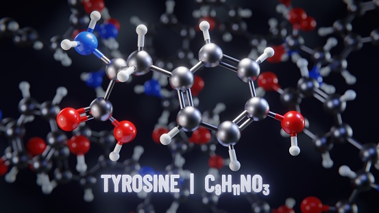 Tyrosine molecular structure. 3D illustration