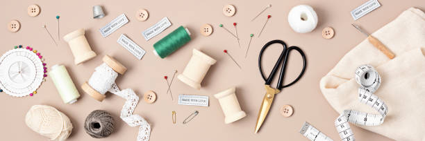 istock Sewing supplies and accessories for needlework. Craft hobby background 1394801983