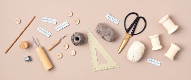 istock Sewing supplies and accessories for needlework. Craft hobby background 1394802001