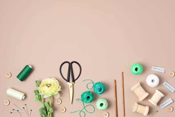 istock Sewing supplies and accessories for needlework. Craft hobby background 1394802017