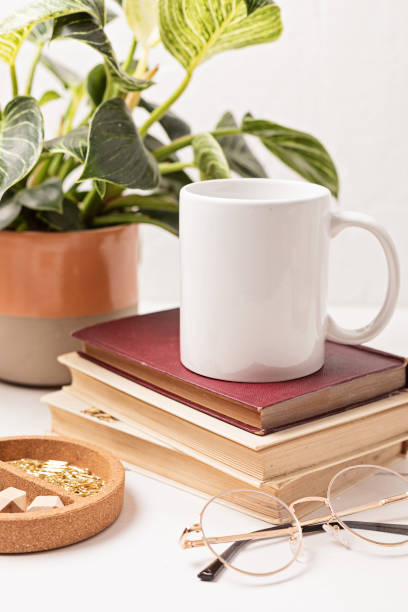 istock Modern eco friendly desktop with zero waste stationary and white mug mockup 1394802045