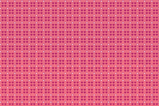 Seamless pattern with pink hearts made of petals on a pink background.