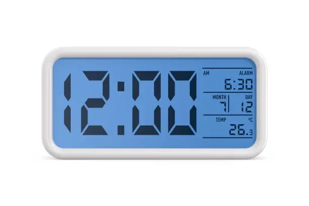 Photo of alarm clock on white background. Isolated 3D illustration