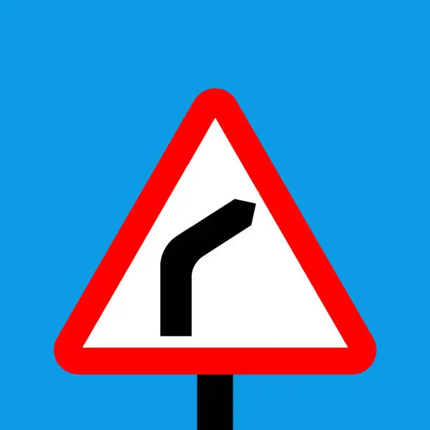 Vector illustration of Warning triangle  bend to right