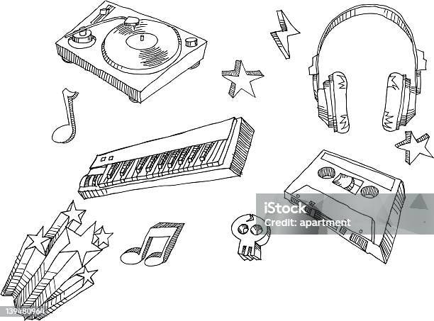 Руки Drawn Ретро Музыка — стоковая векторная графика и другие изображения на тему Рисовать - деятельность - Рисовать - деятельность, Музыкальная нота, Векторная графика