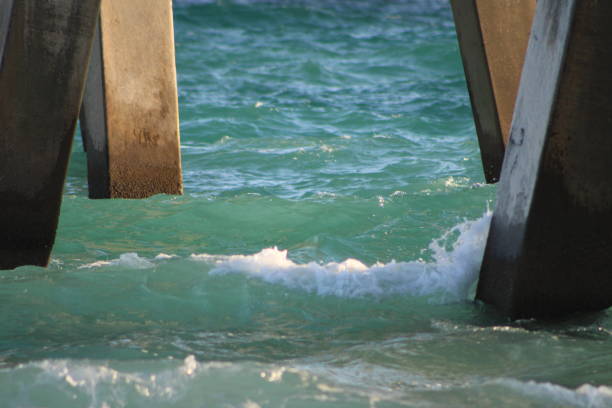 waves splashing under the San Clemente, CA pier