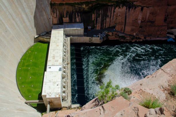hydroelectric power station at base of Glen Canyon Dam, Arizona Hydroelectric power station at base of Glen Canyon Dam. Page, Arizona, USA. glen canyon dam stock pictures, royalty-free photos & images