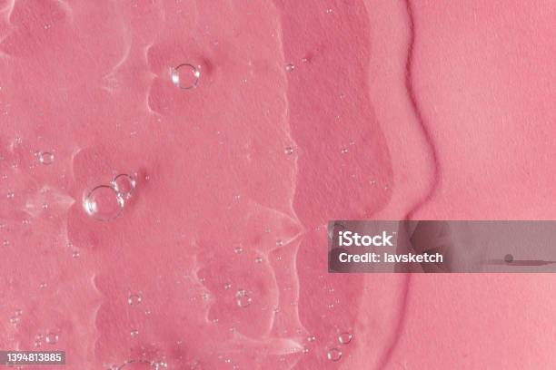 Textured Backdrop With Air Bubbles Gel Serum Or Hyaluronic Acid On Light Pink Background Stock Photo - Download Image Now