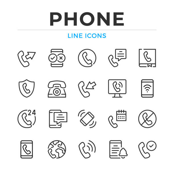 illustrations, cliparts, dessins animés et icônes de ensemble d’icônes de ligne téléphonique. éléments de contour modernes, concepts de conception graphique, collection de symboles simples. icônes de ligne vectorielle - sonner